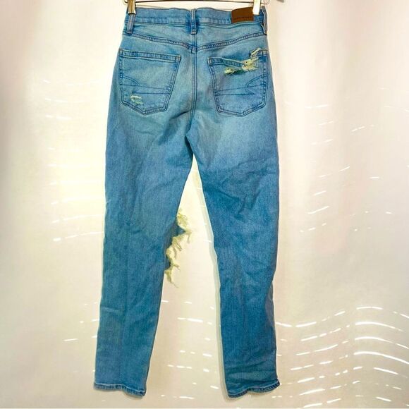 American Eagle Outfitters Womens Light Blue Washed Distressed 90s Straight Jeans - Picture 3 of 6